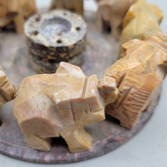 Hand-Carved Elephant Soapstone Circle Incense Holder Made In India - Picture 6 of 7